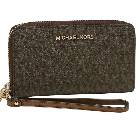 MICHAEL KORS JET SET TRAVEL WALLET IN BROWN - Picture 1 of 8